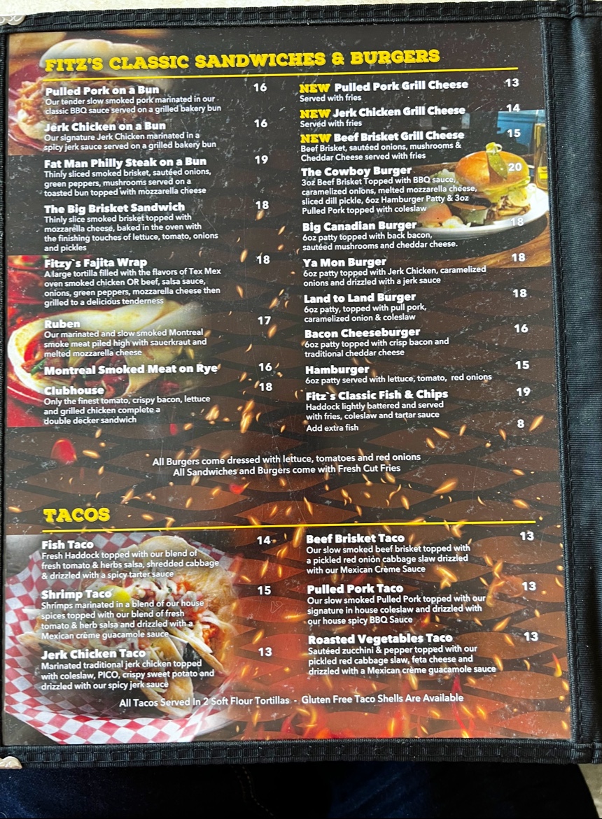 Fitz's Classic Grill BBQ Smoke House Menu | Rib Steak & More