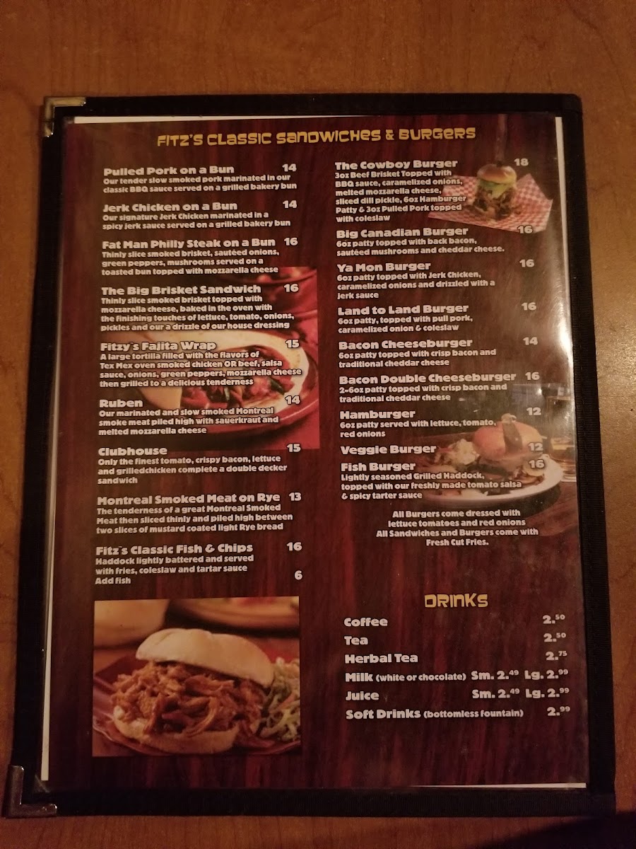 Fitz's Classic Grill BBQ Smoke House Menu | Rib Steak & More