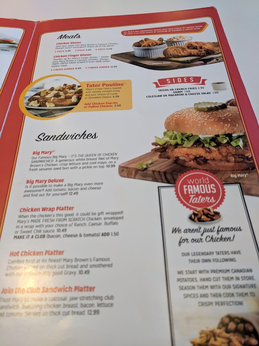 Mary Brown's Chicken & Taters Menu | Hot Honey & Big Mary